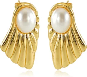 Gold Pearl Earrings Vintage Pearl Stud Earrings for Women Gold Statement Earrings 14K Gold Plated Hypoallergenic Stud Earrings Large Pearl Earrings Jewelry