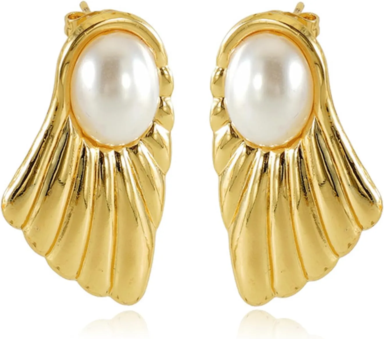 Gold Pearl Earrings Vintage Pearl Stud Earrings for Women Gold Statement Earrings 14K Gold Plated Hypoallergenic Stud Earrings Large Pearl Earrings Jewelry