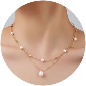 Gold Pearl Necklace for Women 14K Gold Plated Pearl Choker Layered Necklaces for Women Trendy Dainty Pearl Chain Summer Beachy Jewelry Gifts