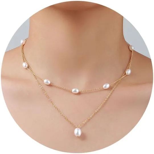 Gold Pearl Necklace for Women 14K Gold Plated Pearl Choker Layered Necklaces for Women Trendy Dainty Pearl Chain Summer Beachy Jewelry Gifts