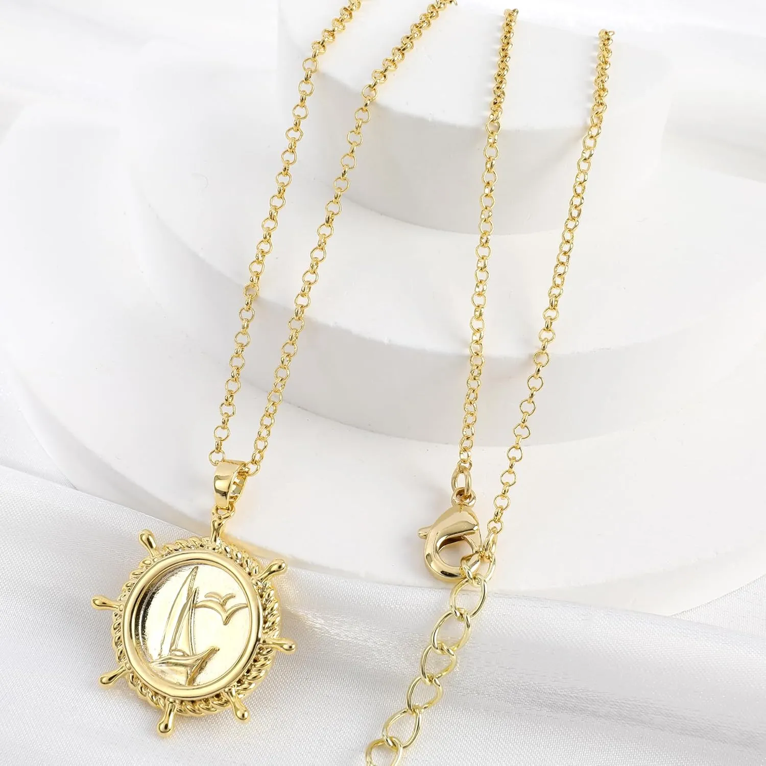 Gold Pendant Necklace for Women 14K Gold Plated Coin Pendant Necklace Adjustable Chain Disc Round Charm Initial Statement Necklace Trendy Jewelry Gift for Her