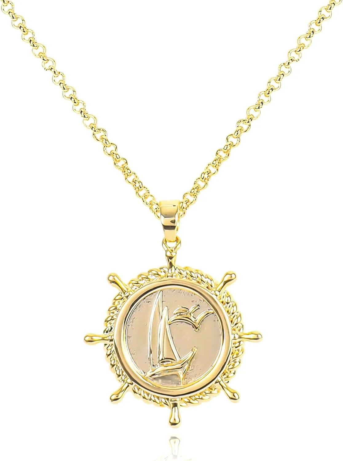 Gold Pendant Necklace for Women 14K Gold Plated Coin Pendant Necklace Adjustable Chain Disc Round Charm Initial Statement Necklace Trendy Jewelry Gift for Her