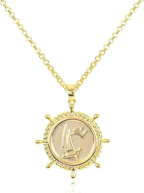 Gold Pendant Necklace for Women 14K Gold Plated Coin Pendant Necklace Adjustable Chain Disc Round Charm Initial Statement Necklace Trendy Jewelry Gift for Her