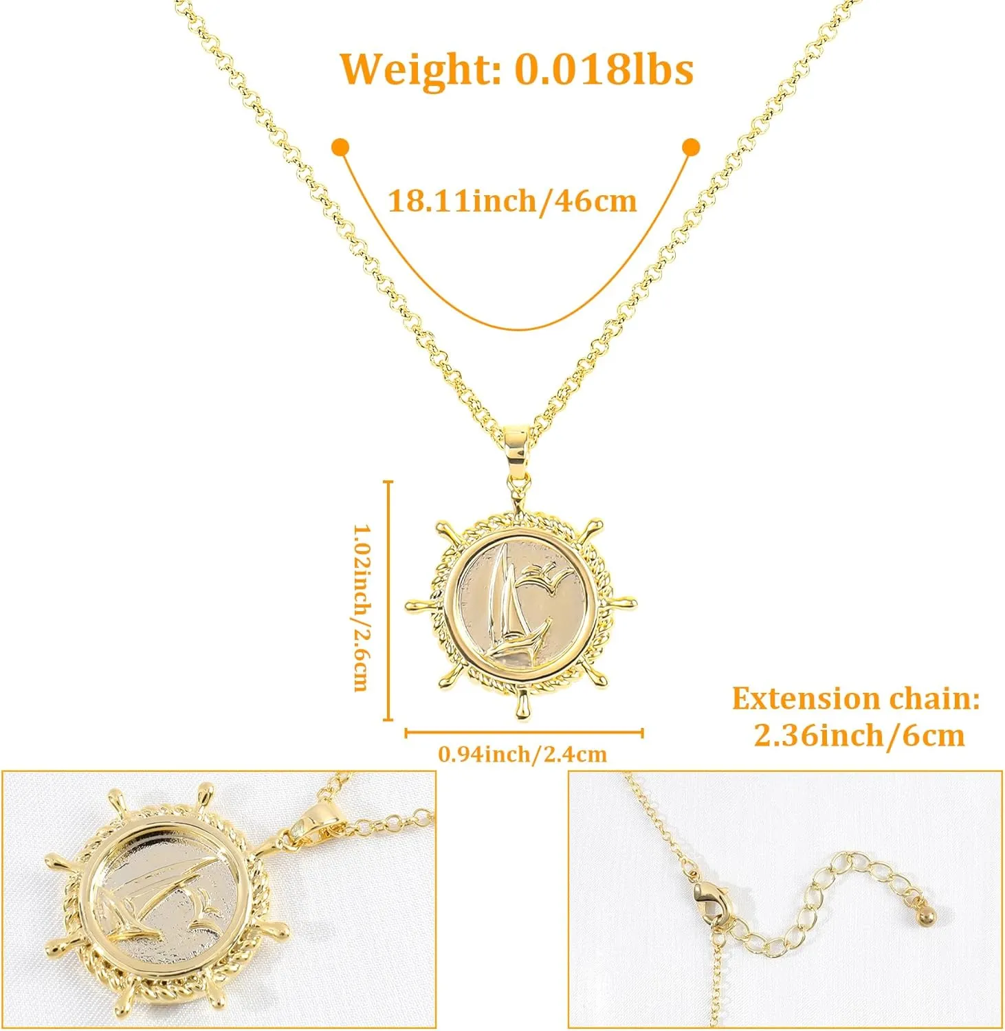 Gold Pendant Necklace for Women 14K Gold Plated Coin Pendant Necklace Adjustable Chain Disc Round Charm Initial Statement Necklace Trendy Jewelry Gift for Her