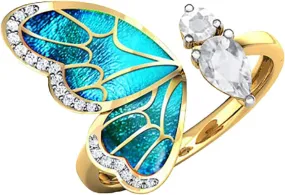 Gold Plated Boho Crystal Adjustable Open Band Wrap Finger Rings Butterfly Statement Ring for Women Comfort Fit