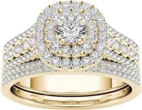 Gold Plated Chunky Ring Wide Band Zirconia Engagement Ring for Women Round Cut Diamond Bridal Set Wedding Bands