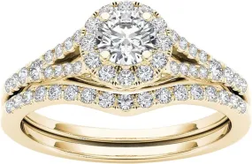 Gold Plated Chunky Ring Wide Band Zirconia Engagement Ring for Women Round Cut Diamond Bridal Set Wedding Bands