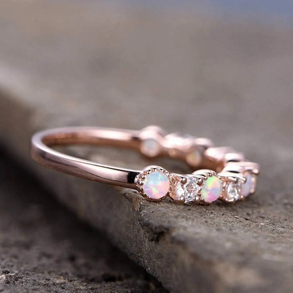 Gold Plated Gemstone Stacking Rings for Women,Create Pink Fire Opal Jewelry Birthstone Rings Women's Opal Rings