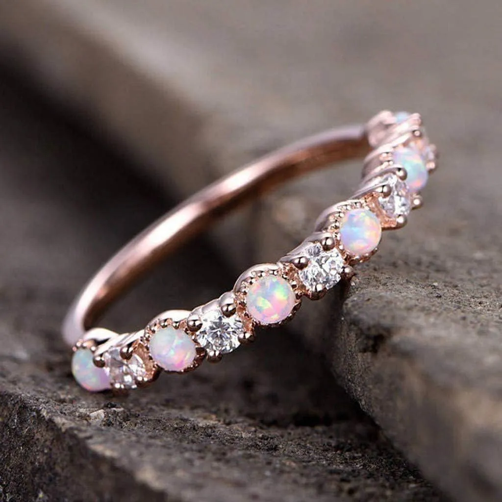 Gold Plated Gemstone Stacking Rings for Women,Create Pink Fire Opal Jewelry Birthstone Rings Women's Opal Rings