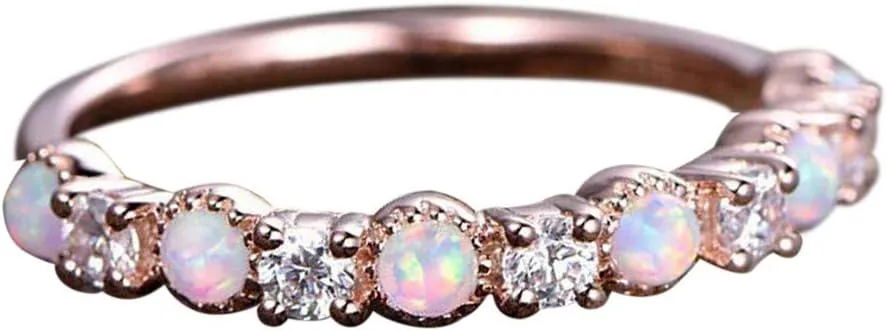 Gold Plated Gemstone Stacking Rings for Women,Create Pink Fire Opal Jewelry Birthstone Rings Women's Opal Rings