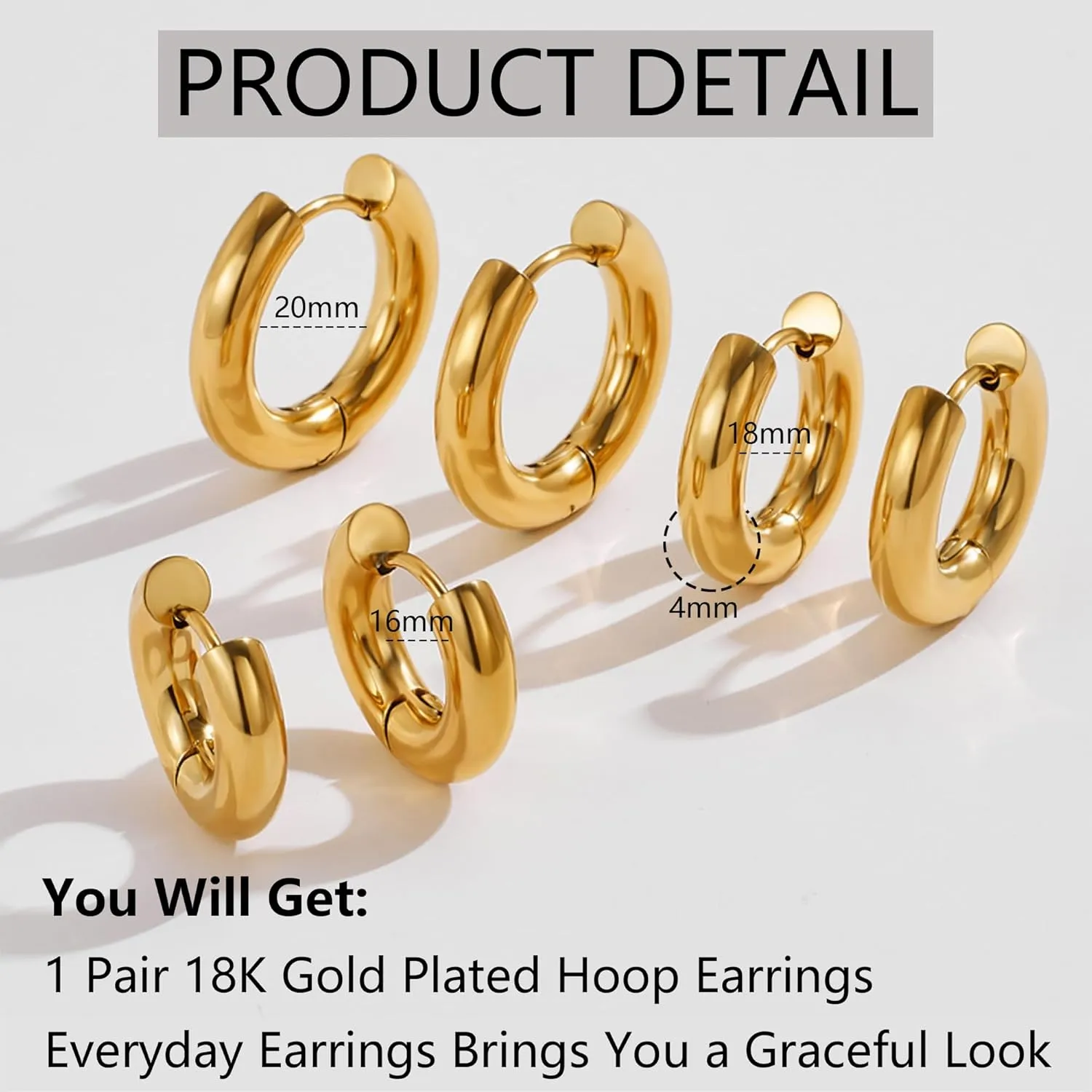 Gold Plated Hoop Earrings Mens Hoop Earrings Chunky Huggie Hoop Earrings for Women Hypoallergenic Dainty Hoop Earrings for Women