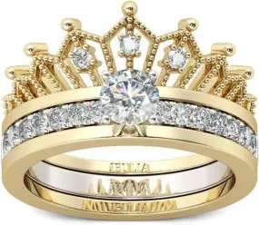Gold Plated Wedding Band Crown 925 Silver Ring For Women Round Cut Wedding Ring Sets Cubic Zircon Engagement Ring