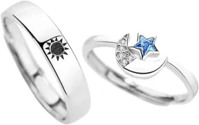 Gold Rings for Women Couples Matching Open Ring Set Sun Moon Decorative Lover Jewelry
