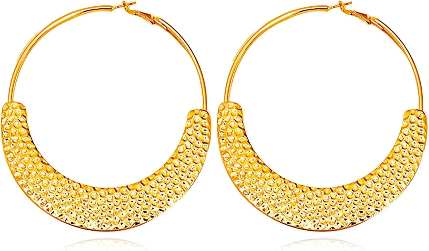 Gold Round Hoops Earrings for Women Lightweight Minimalist Big Exaggerated Round Geometric Hammered Texture Hoop Earrings