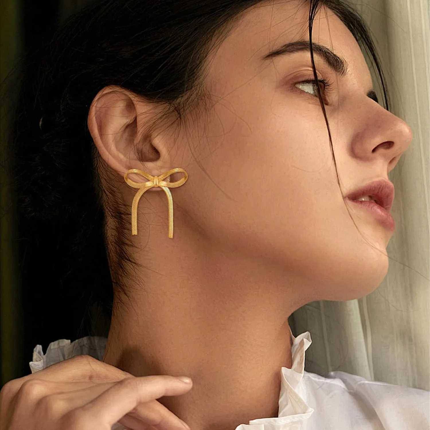 Gold Silver Bow Drop Earrings for Women Long Tassel Chain Bow Earrings Ribbon Bowknot Dangle Earrings Jewelry Gifts