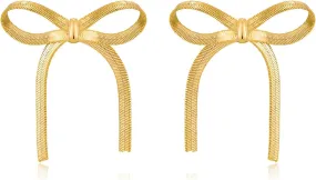 Gold Silver Bow Drop Earrings for Women Long Tassel Chain Bow Earrings Ribbon Bowknot Dangle Earrings Jewelry Gifts