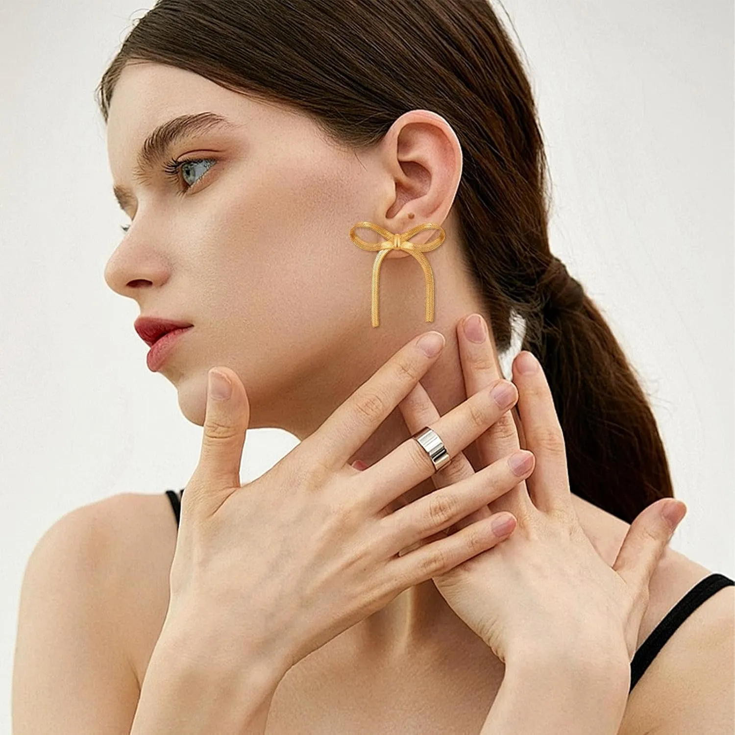 Gold Silver Bow Drop Earrings for Women Long Tassel Chain Bow Earrings Ribbon Bowknot Dangle Earrings Jewelry Gifts