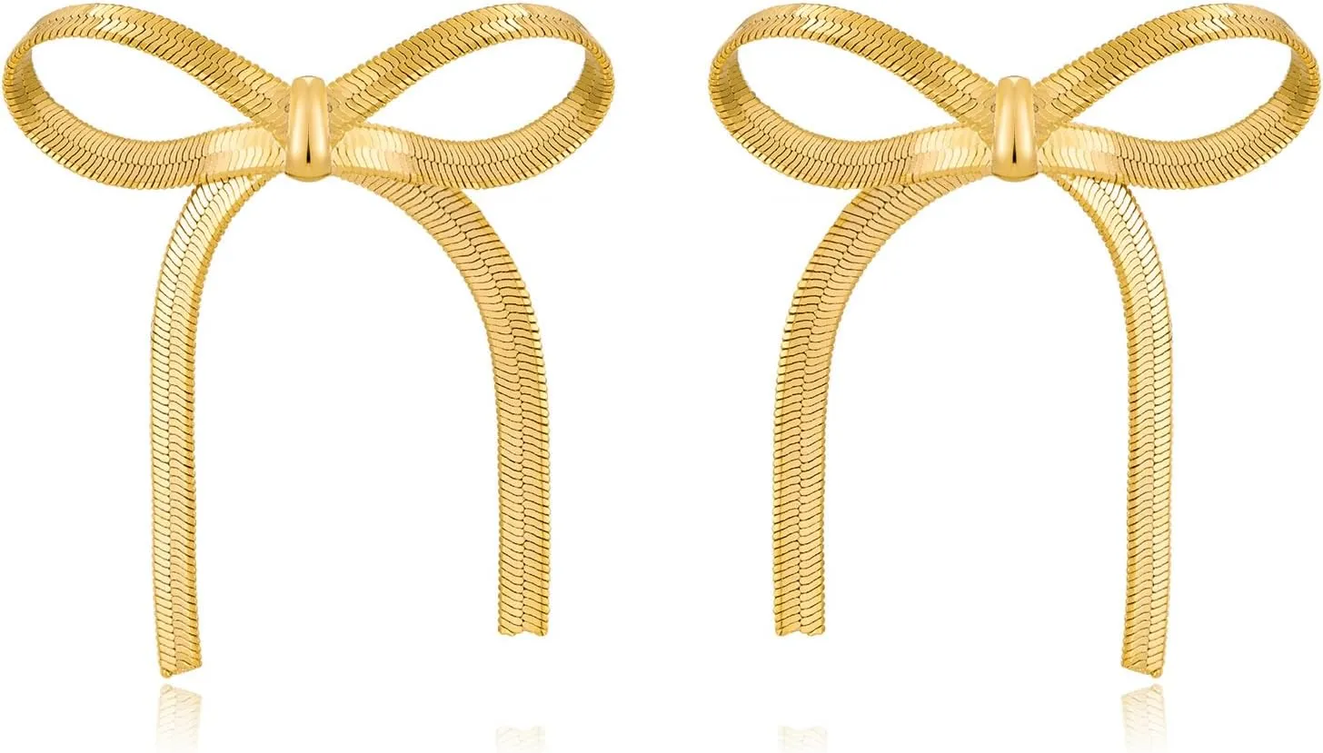 Gold Silver Bow Drop Earrings for Women Long Tassel Chain Bow Earrings Ribbon Bowknot Dangle Earrings Jewelry Gifts