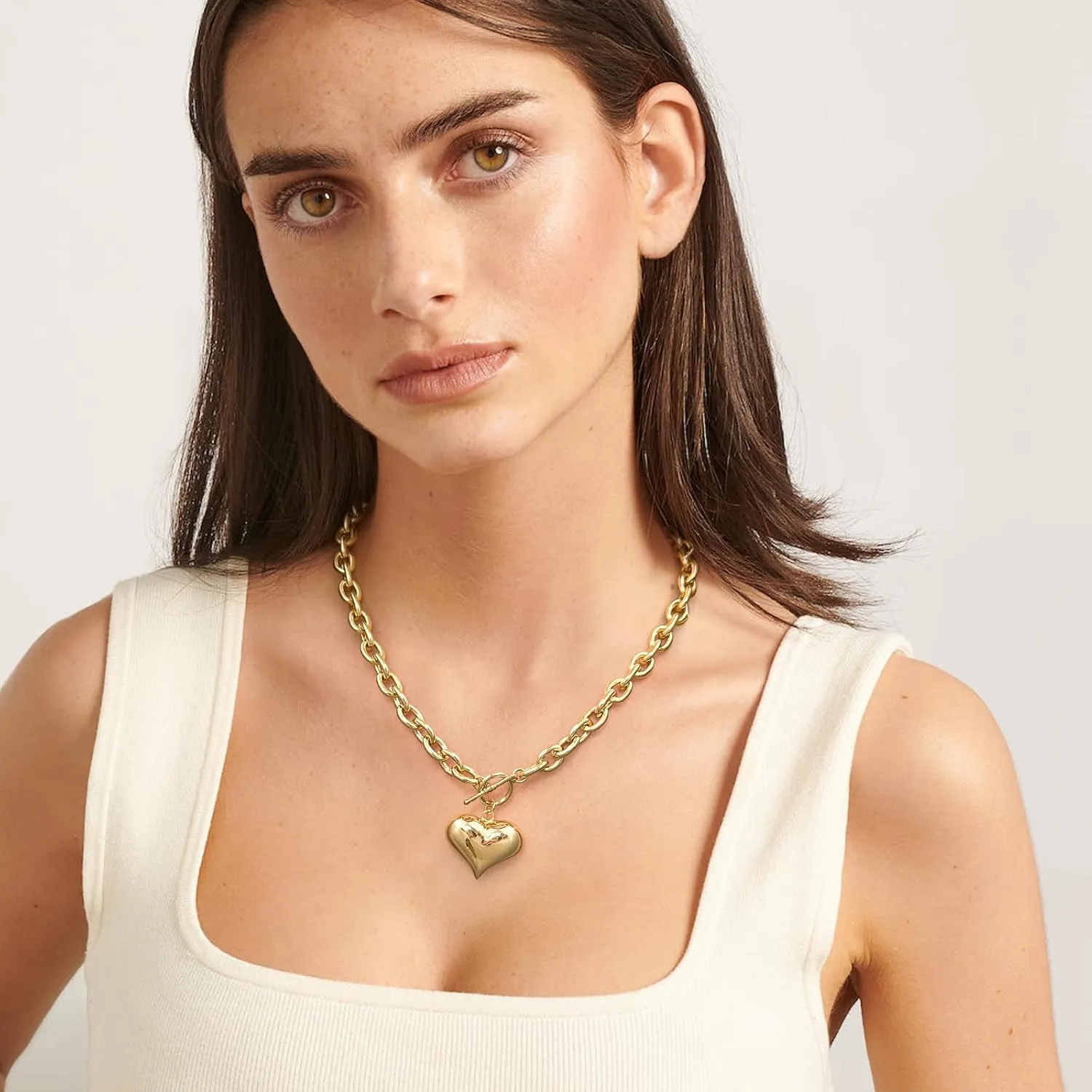 Gold Siver Heart Necklace for Women Trendy Chunky Choker Necklaces Jewelry for Women