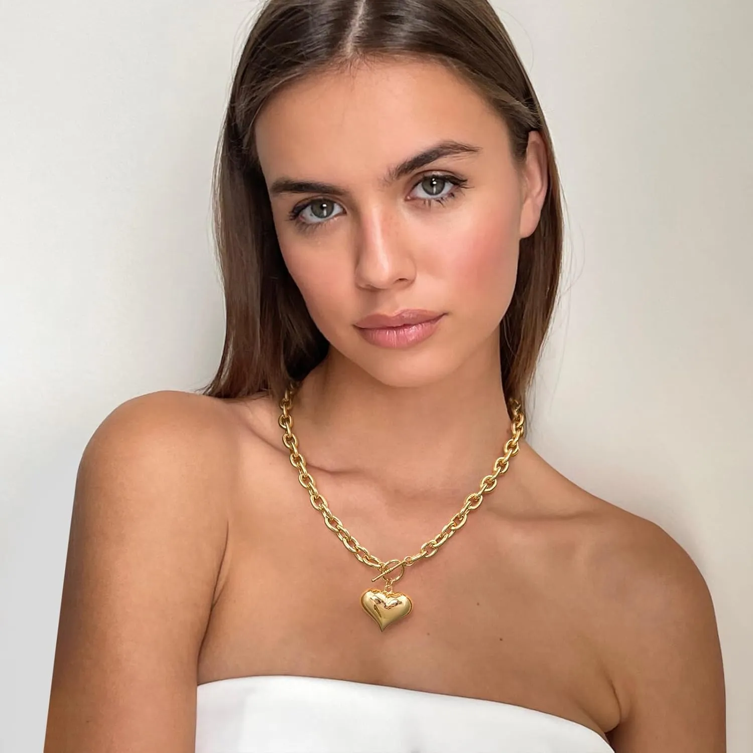 Gold Siver Heart Necklace for Women Trendy Chunky Choker Necklaces Jewelry for Women