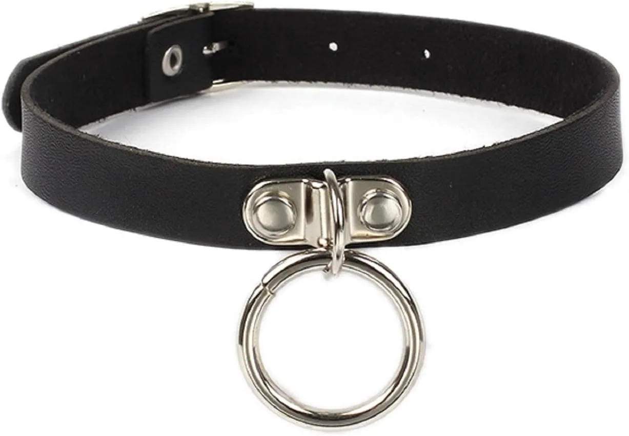 Goth PU Leather Heart-Shape Choker Collar Necklace Adjustable Cross Circle Rivets Spiked Rock Punk O Ring for Girls Women Cosplayer Jewelry