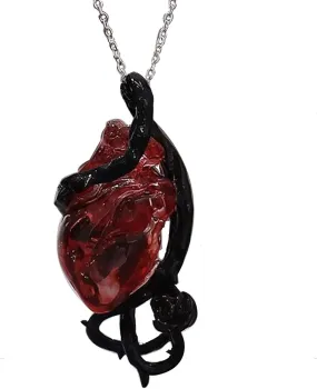 Gothic Crystal Heart Necklace for Women Silver Black Anatomical Heart Pendant Necklace Halloween Goth Accessories Necklace Jewelry Gift Ideas for Women