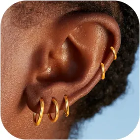 HAIAISO 5 Pairs Small Hoop Earrings Set for Women Men 316L Stainless Steel Huggie Earrings 1.6MM Tube Tiny Cartilage Helix Earrings Hoop Silver Gold Hoop Earrings for Multiple Piercing Jewelry 6/7/8/9/10MM