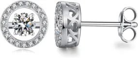 Han han 18K White Gold Plated Halo Stud Earrings for Women, 925 Sterling Silver Bezel Heart Stud Earrings with Cubic Zirconia