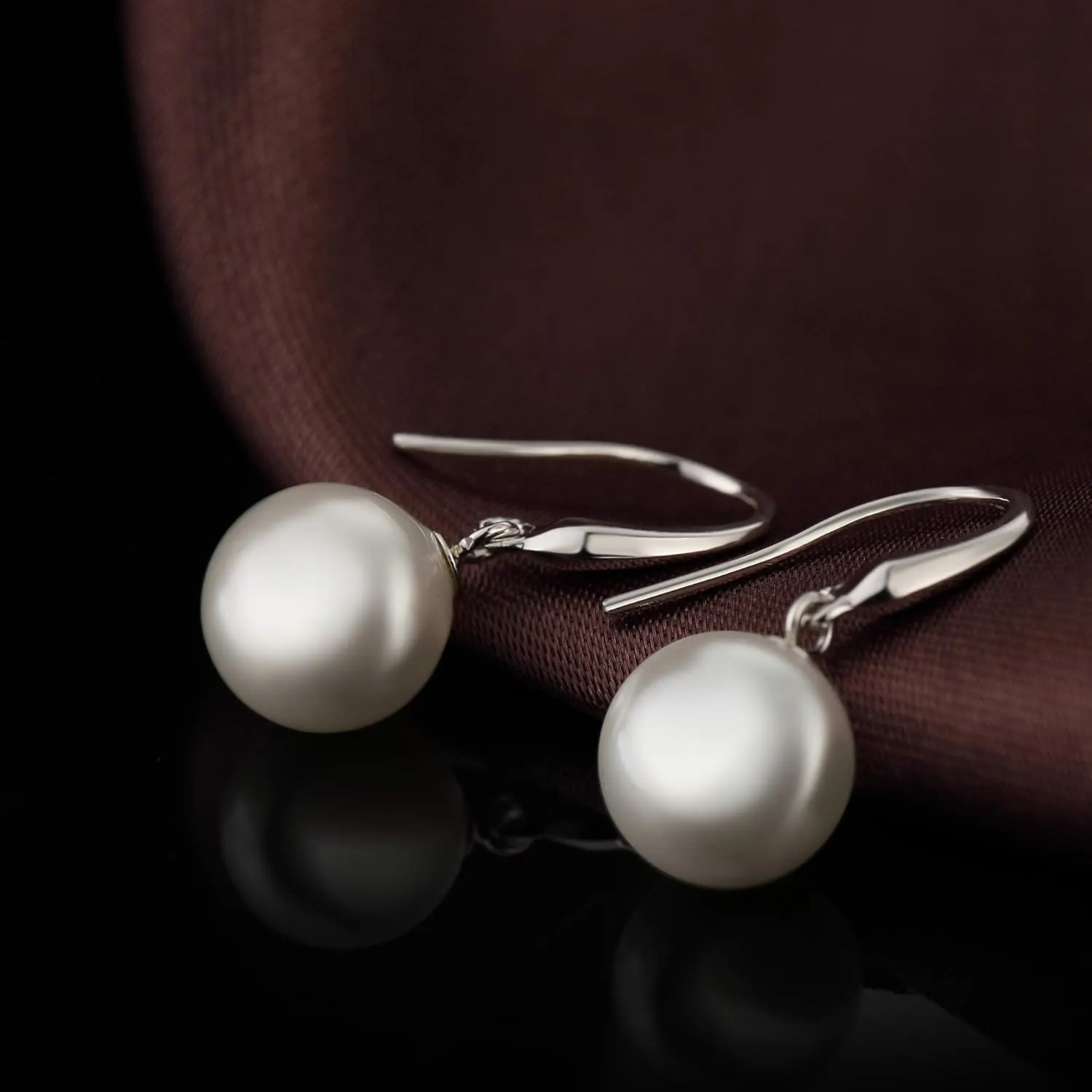 Han han 925 Sterling Silver Pearl Dangle Earrings for Women, Cubic Zirconia Pearl Earrings, 8MM-10MM