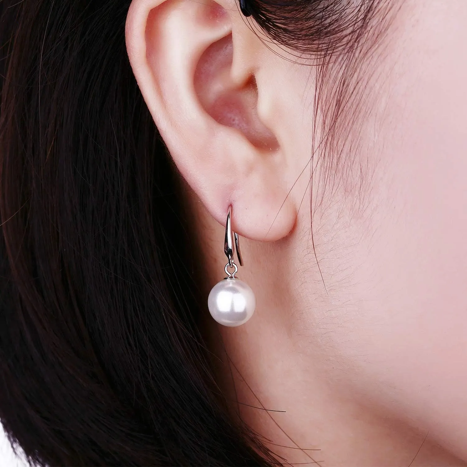 Han han 925 Sterling Silver Pearl Dangle Earrings for Women, Cubic Zirconia Pearl Earrings, 8MM-10MM