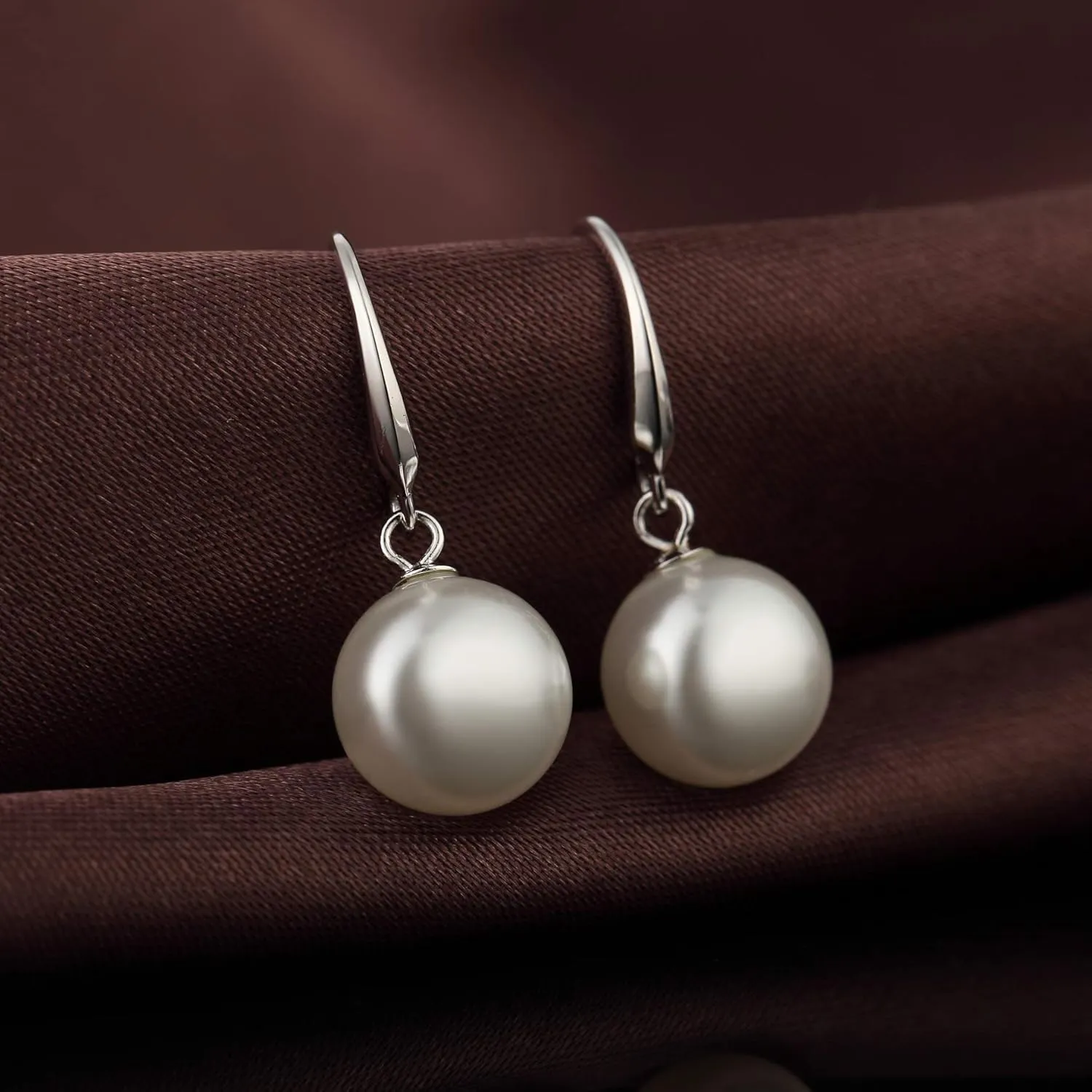 Han han 925 Sterling Silver Pearl Dangle Earrings for Women, Cubic Zirconia Pearl Earrings, 8MM-10MM