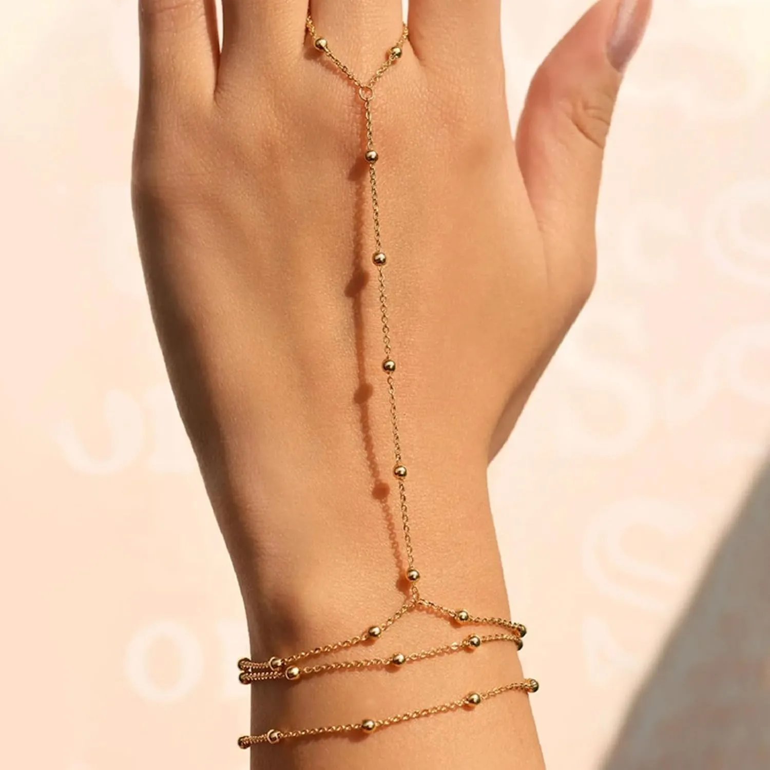 Hand Chain Bracelet Dainty 14K Gold Bracelets for Women Finger Ring Bracelet Hand Chain Trendy Dainty Hand Jewelry Gifts