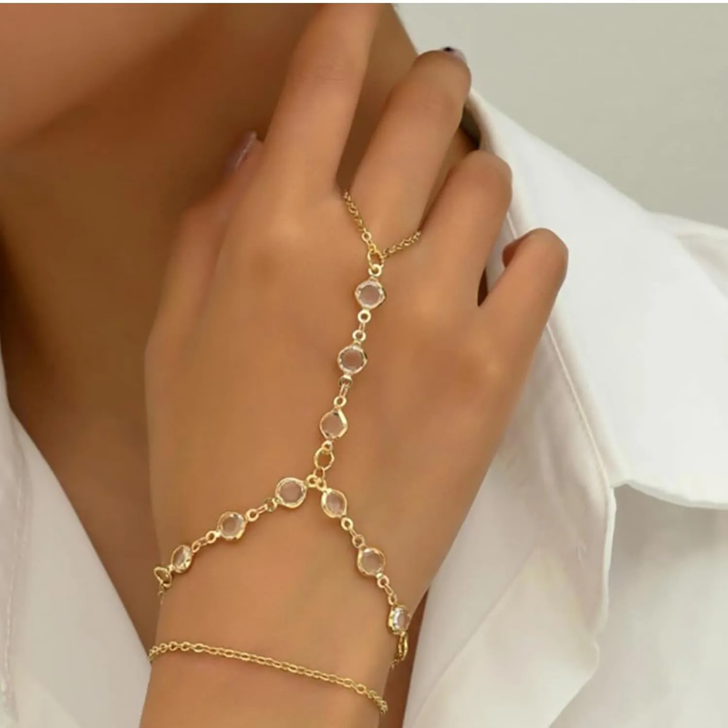 Hand Chain Bracelet for Women Dainty Gold Ring Bracelet Non Tarnish Silver Finger Ring Bracelet Trendy Stuff Hand Jewelry Gifts