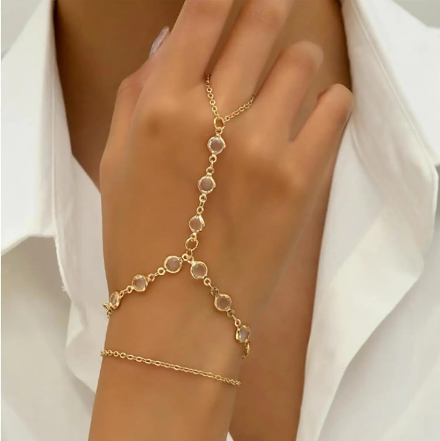Hand Chain Bracelet for Women Dainty Gold Ring Bracelet Non Tarnish Silver Finger Ring Bracelet Trendy Stuff Hand Jewelry Gifts