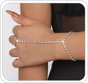Hand Chain Bracelet for Women Trendy Link Chain Charm Bracelet Set Finger Ring Slave Bracelet Crystal Zircon Hand Chain Body Jewelry