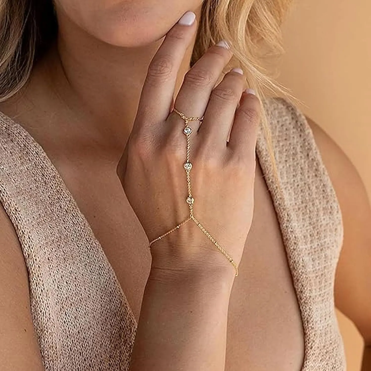 Hand Chain Ring Bracelet Hand Chain for Women Hand Chain Finger Ring Delicate Slave Bracelet for Women and womens Finger Chain Bracelets