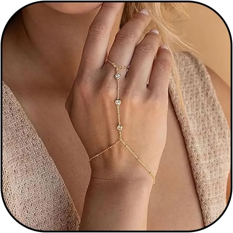 Hand Chain Ring Bracelet Hand Chain for Women Hand Chain Finger Ring Delicate Slave Bracelet for Women and womens Finger Chain Bracelets