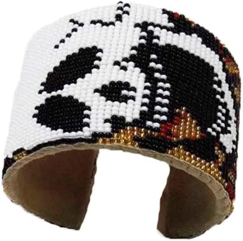 Handmade Beaded Bracelet, Native American Style Seed Beads Horror Haloween Cuff Bracelet for unisex, Indian Beaded Bracelet, Black & White B-14001