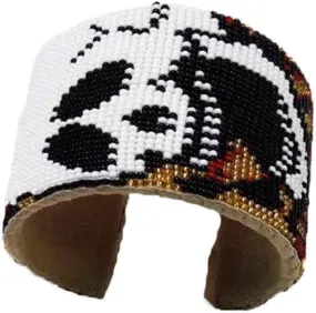 Handmade Beaded Bracelet, Native American Style Seed Beads Horror Haloween Cuff Bracelet for unisex, Indian Beaded Bracelet, Black & White B-14001
