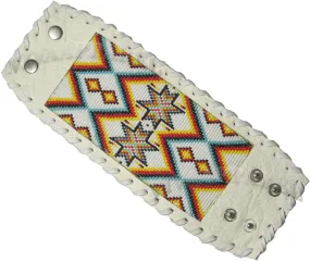 Handmade Beaded Bracelet, Native American Style Seed Beads Red White Butterfly Biker's Leather Bracelet Unisex, one of a Kind Fashion jewelery. 8x2 in