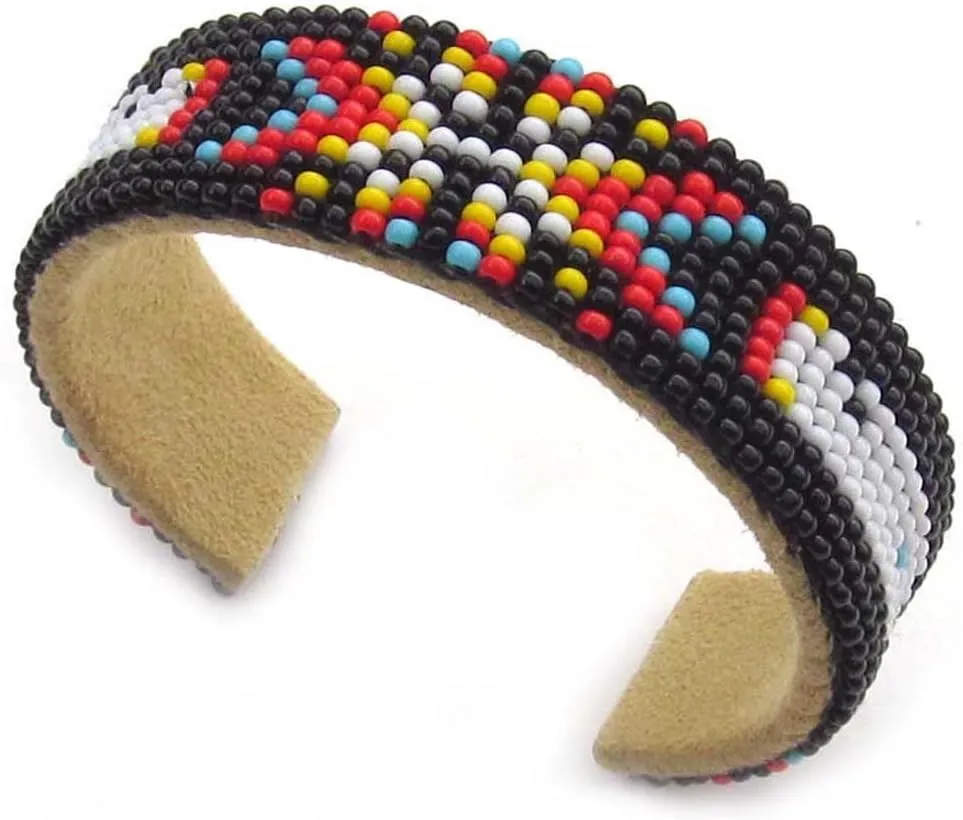Handmade Beaded Cuff Bracelet, Native American Style Seed Beads Bracelet, Black Red Butterfly Beaded Cuff Bracelet Unisex B53/8 Multi colour