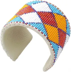 Handmade Beaded Cuff Bracelet, Native American Style Seed Beads Indian Jewelery Cuff Bracelet, Beaded Leather Bracelet Cowboy B41/1
