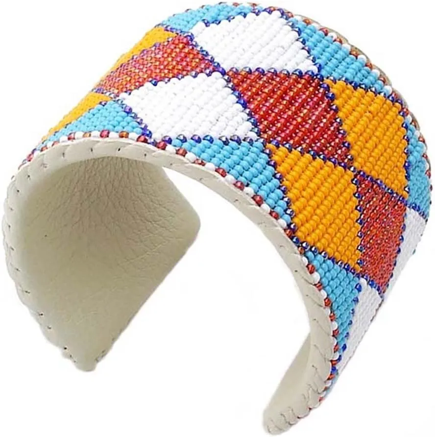 Handmade Beaded Cuff Bracelet, Native American Style Seed Beads Indian Jewelery Cuff Bracelet, Beaded Leather Bracelet Cowboy B41/1