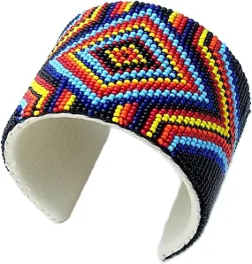 Handmade Beaded Indian Fashion Jewelery Cuff Bracelet, Native American style Multicolor Seed Beads Leather Cuff Bracelet for Unisex, One of a kind fashion Jewelery.