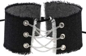 Handmade Women Denim Choker Necklace Adjustable Costume Cosplay Nightclub Punk Chain Neck Collar Choker