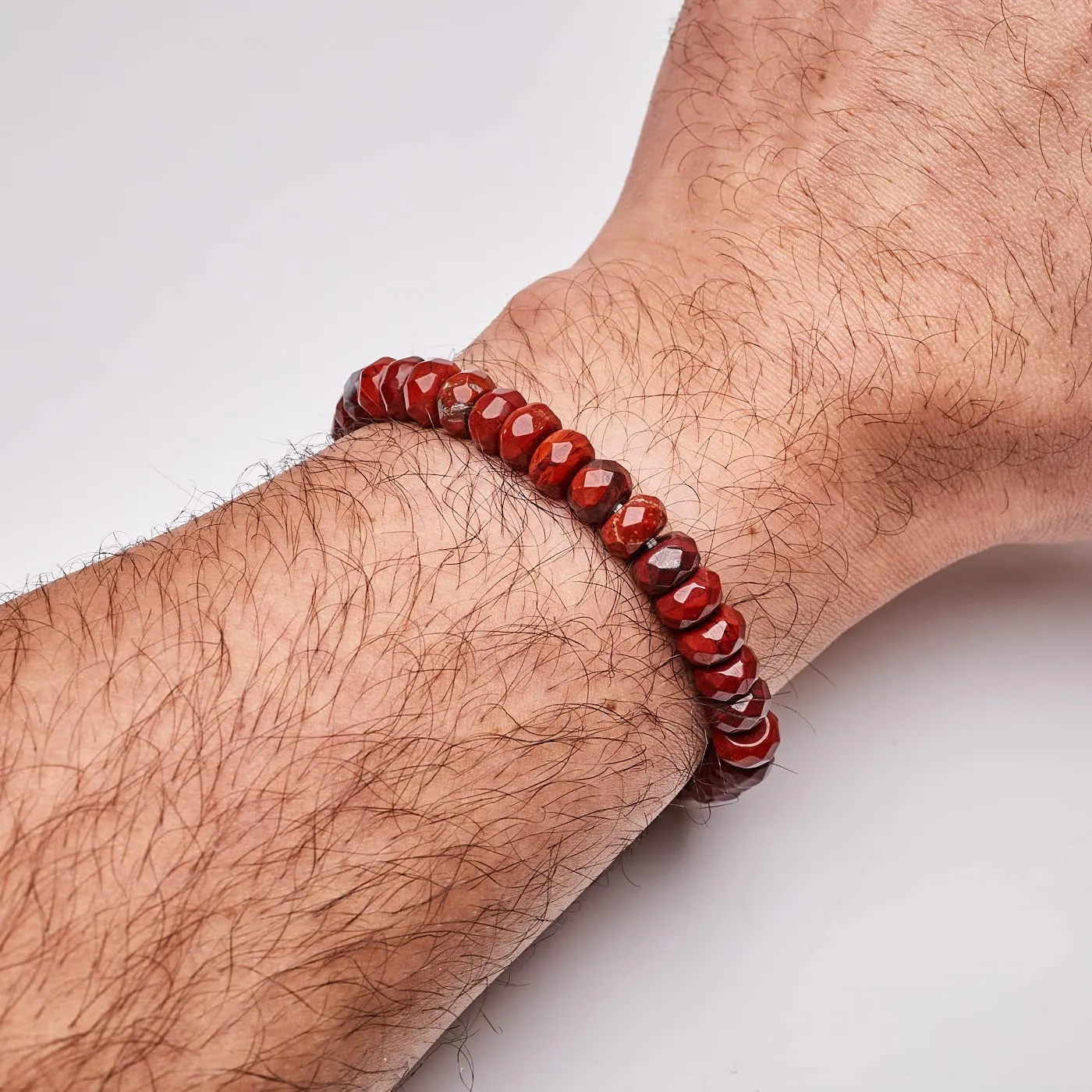 Handmade Womens Mens 8mm Gemstone Beaded Bracelet Stretch | Crystal Gemstone Beads Bracelet (Red Jasper)