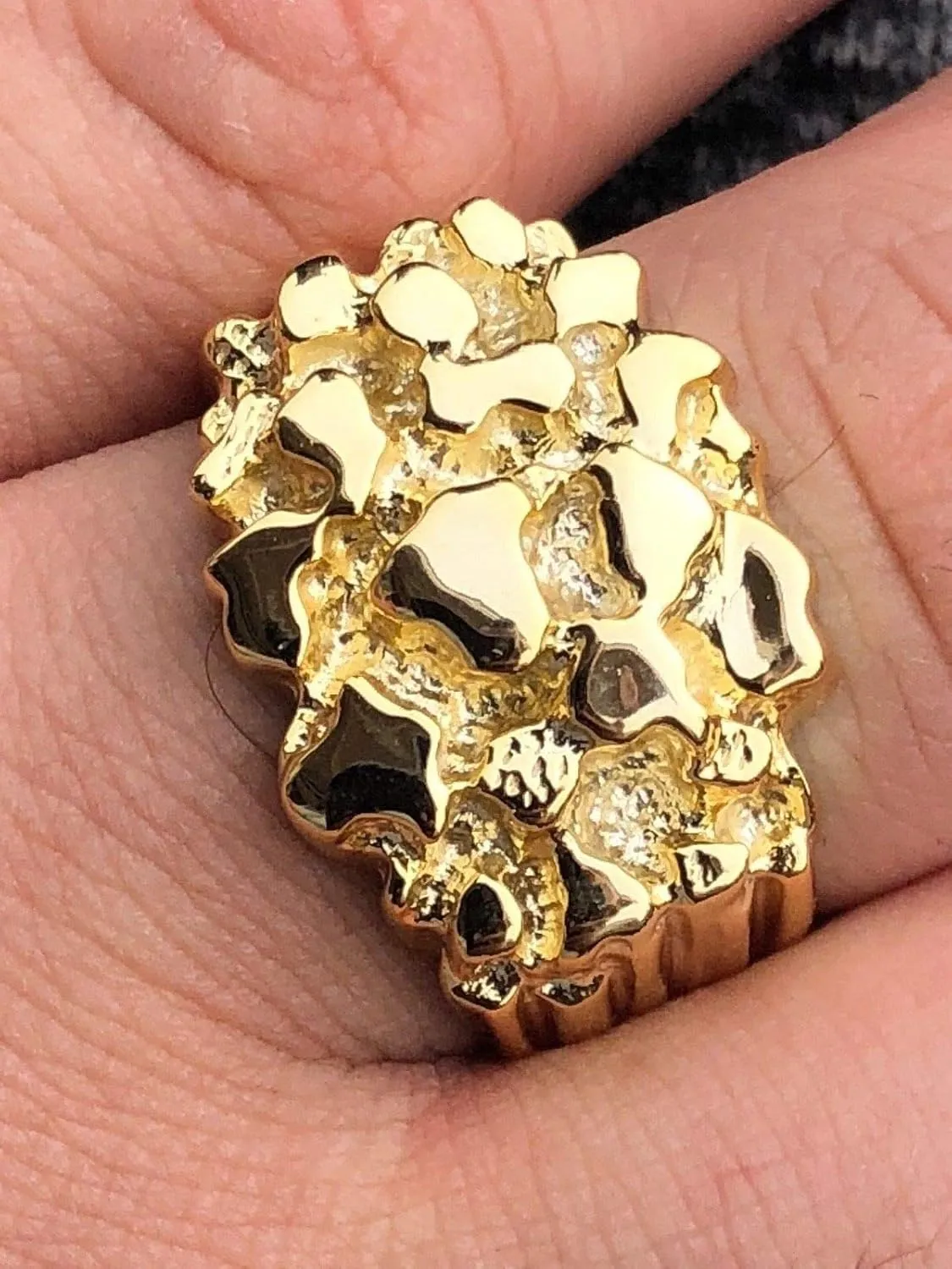 Harlembling Solid 925 Sterling Silver Men's Silver Ring - Gold Nugget Ring - Pinky or Ring Finger - Sizes 7-13, Adjustable
