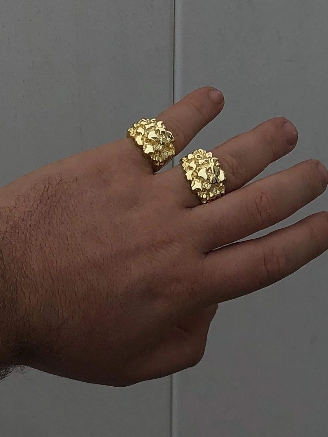 Harlembling Solid 925 Sterling Silver Men's Silver Ring - Gold Nugget Ring - Pinky or Ring Finger - Sizes 7-13, Adjustable
