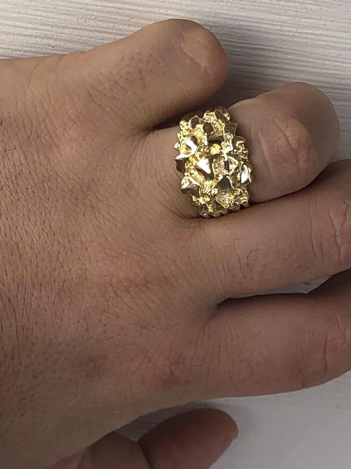 Harlembling Solid 925 Sterling Silver Men's Silver Ring - Gold Nugget Ring - Pinky or Ring Finger - Sizes 7-13, Adjustable