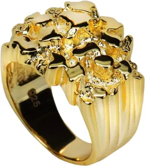 Harlembling Solid 925 Sterling Silver Men's Silver Ring - Gold Nugget Ring - Pinky or Ring Finger - Sizes 7-13, Adjustable